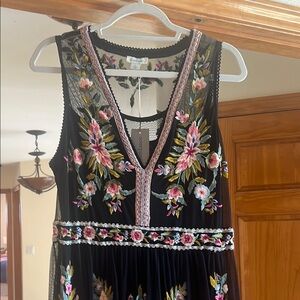 Sundance Black and Pink Sleeveless V-Neck Sundress
